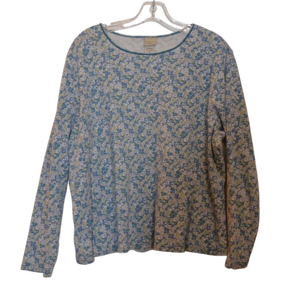 L.L.Bean (R) 100% Cotton Long Sleeves White-Blue Floral Women's Blouse 2X 0 CYGS - Picture 3 of 10